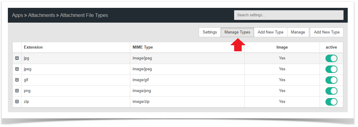 phpFox 4 User Manual > Adding and Managing Attachments > manage types.png