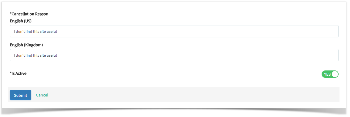 phpFox 4 User Manual > Managing and Creating User Cancellation Options > edit reason.png