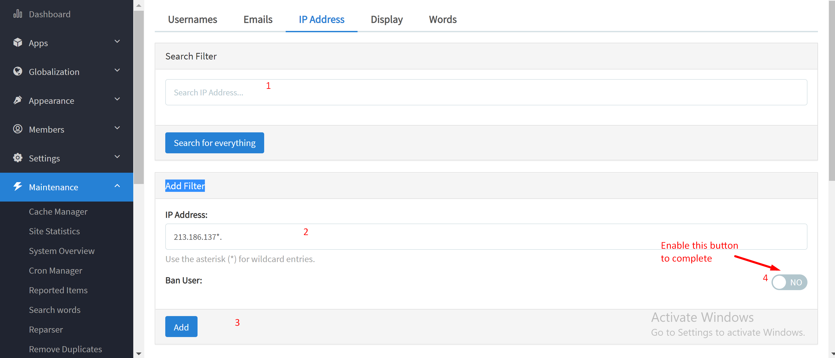 phpFox 4 User Manual > Managing Ban Filters > Screenshot_71.png