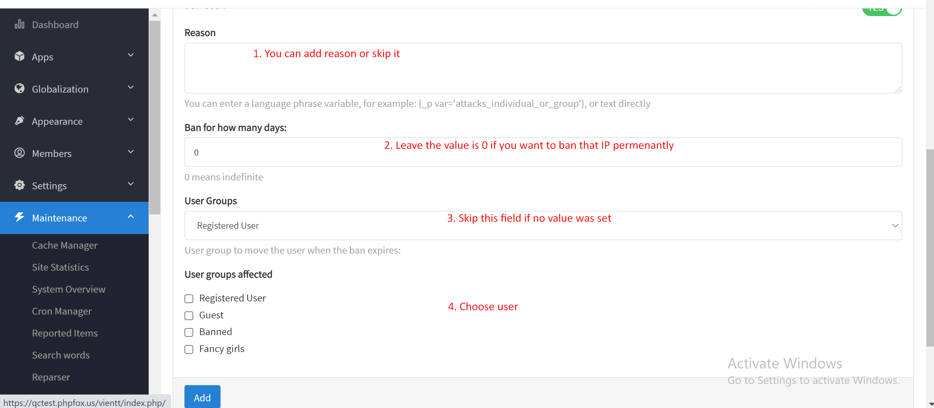 phpFox 4 User Manual > Managing Ban Filters > Screenshot_86.png