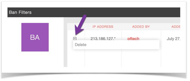 phpFox 4 User Manual > Managing Ban Filters > banfilterdel.png