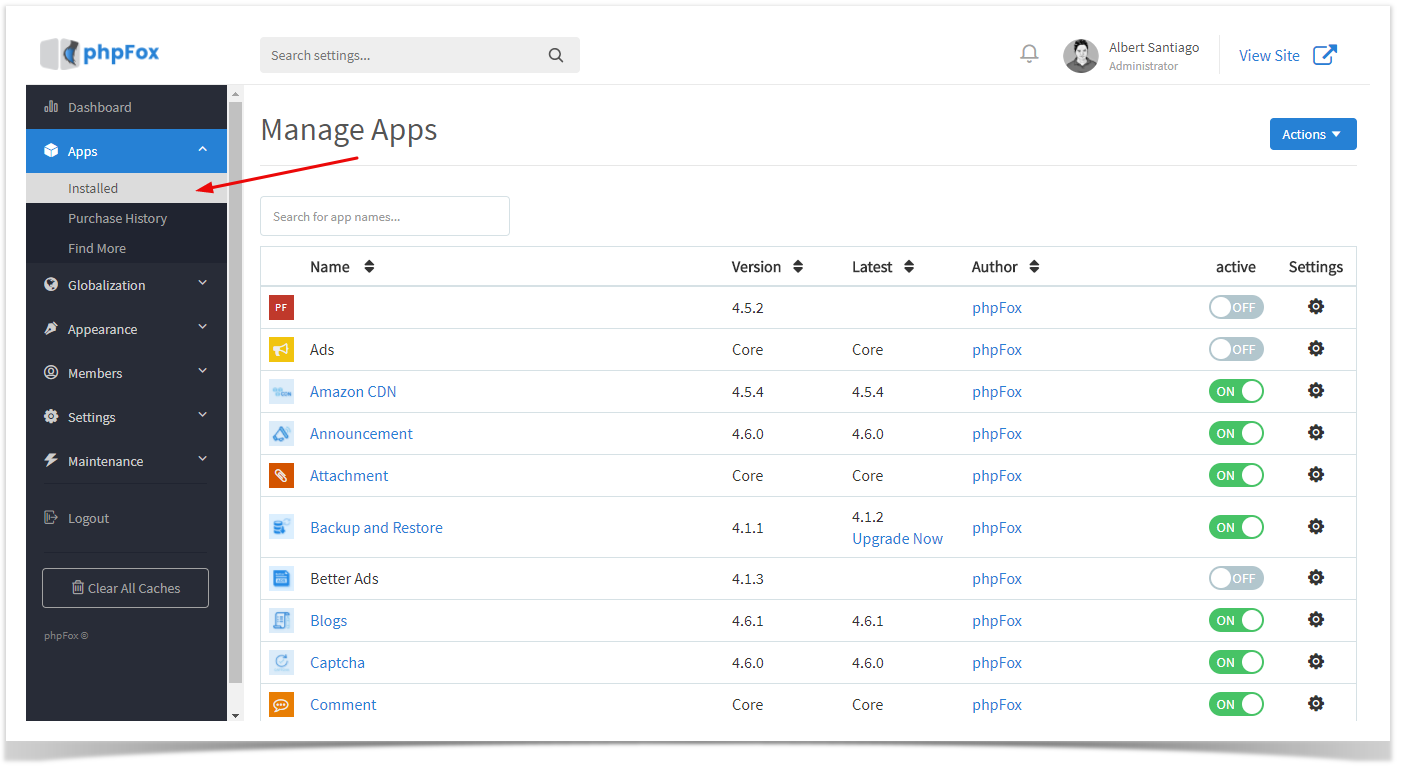 phpFox 4 User Manual > Managing Apps > manage app.png